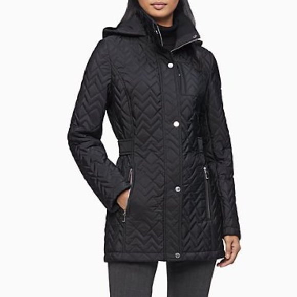 Calvin Klein Hooded Tab Waist Quilted 